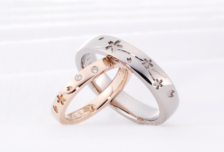 桜デザインの結婚指輪